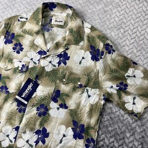 Wrangler Hawaiian Shirt Mens S Sawtooth Pocket Pearl Snap Floral Rayon Blend